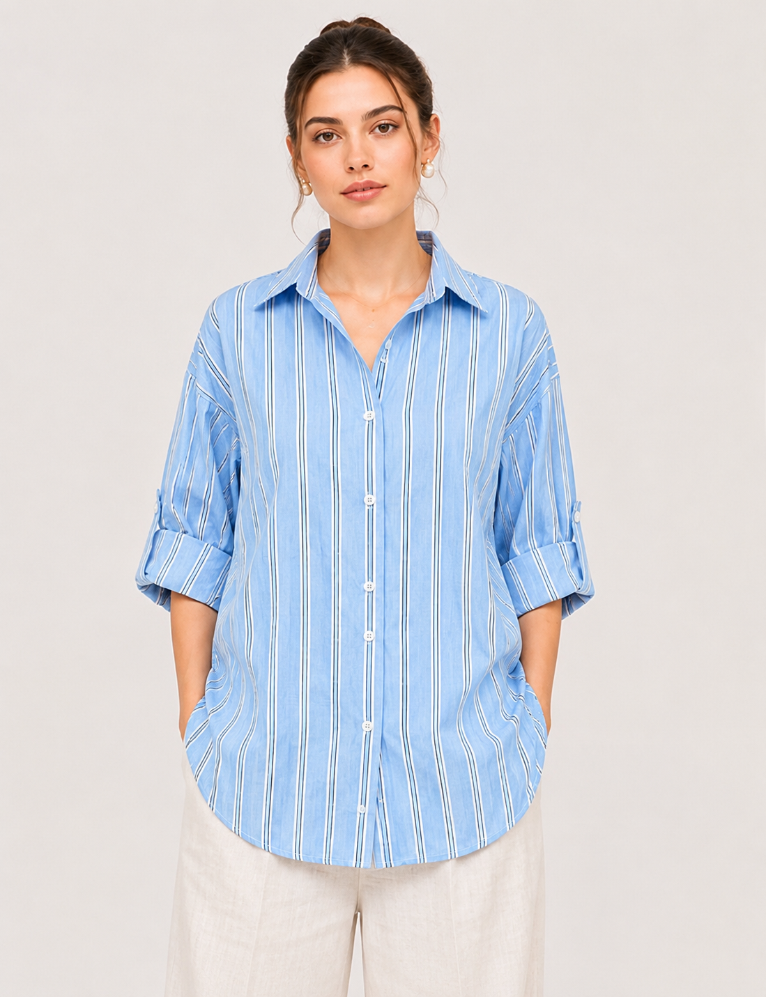 Azure Striped Relaxed-Fit Drop-Shoulder Shirt