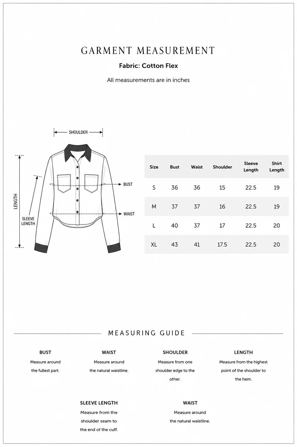 Peach Noir Crop Shirt size guide