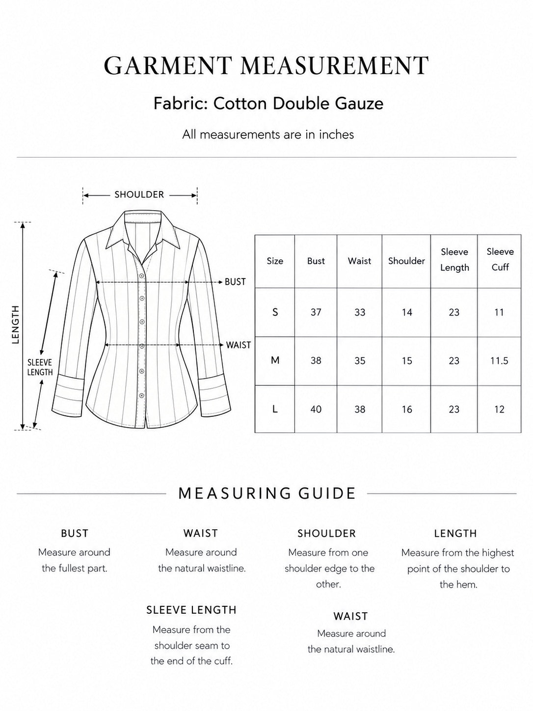 The Bold Stripe Fitted Shirt with Wide Cuffs size guide